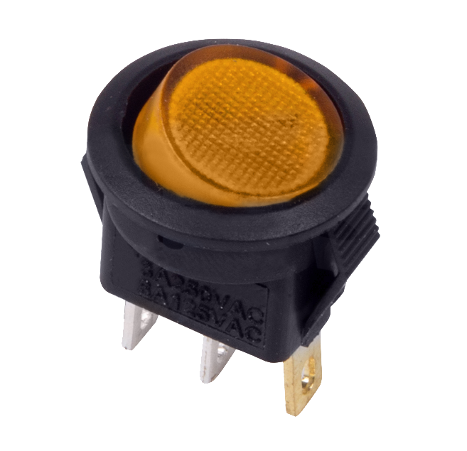Выключатель клавишный желтый круглый с подсветкой 250V 3А (3с) On-Off Micro (RWB-106, SC-214)