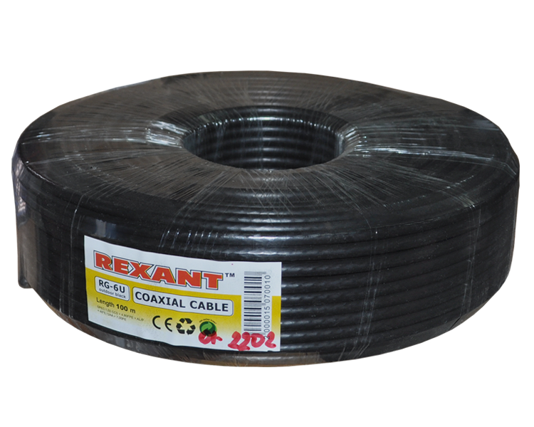 Кабель RG-6U Rexant, полиэтилен, черный, 100 м